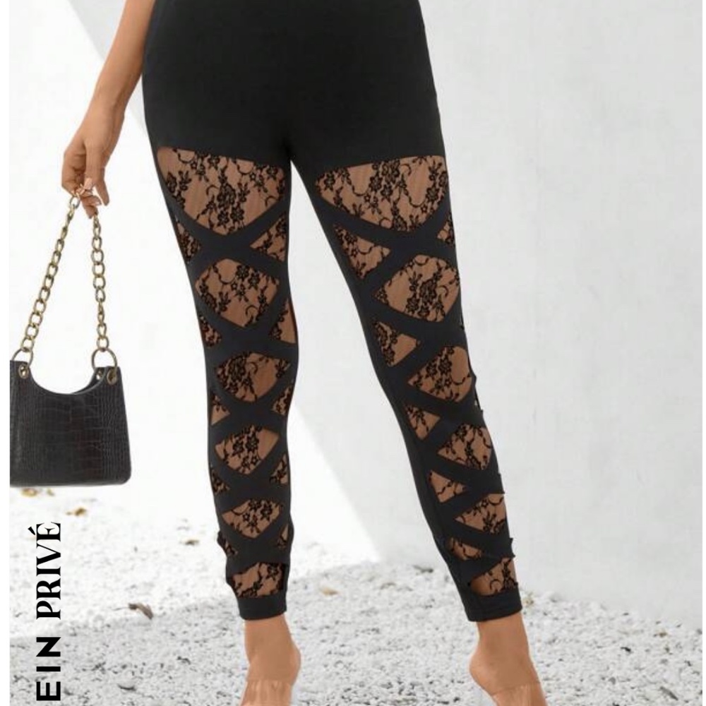 NWT Black lace and cutout legging
